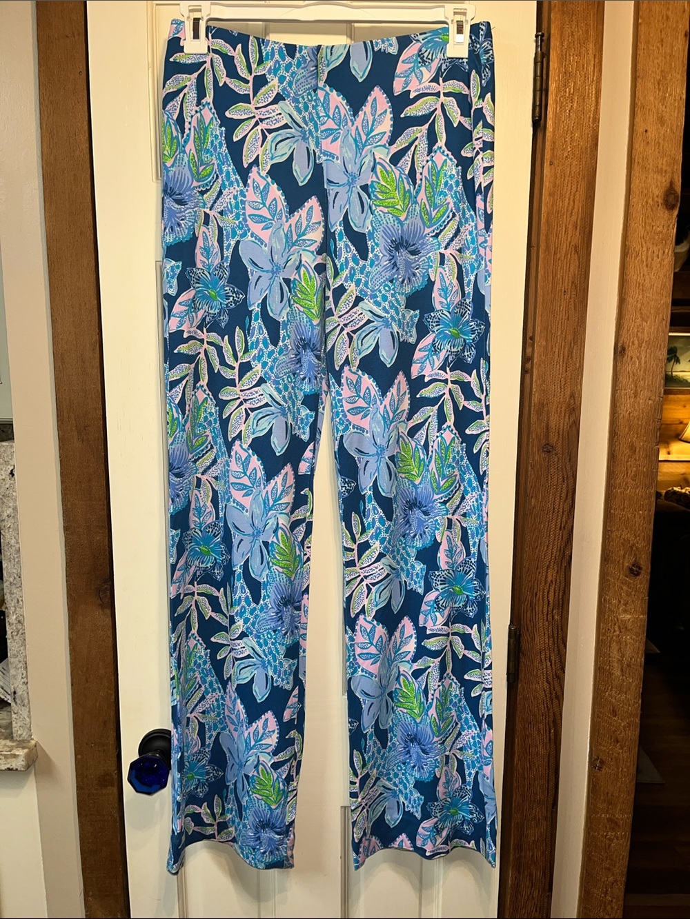 Lilly Pulitzer Navy Floral Georgia Mae Wide Leg Pants with Blue, Pink & Green